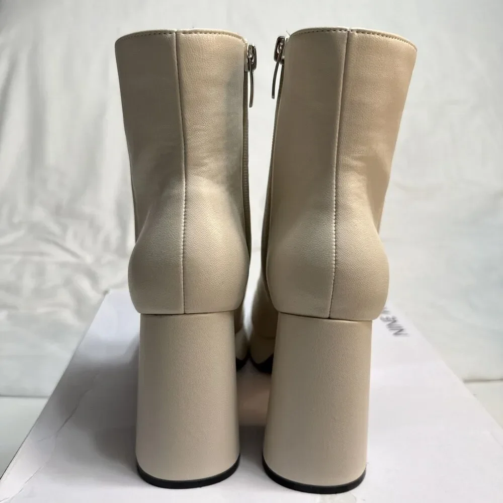 Nine West 7. Bootie Velo3 Ivory Platform Faux Leather Block Heel Ankle Boots NIB - Picture 4 of 11